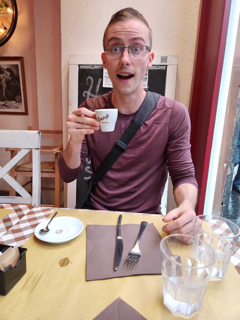 Matt enjoying Italian espresso.