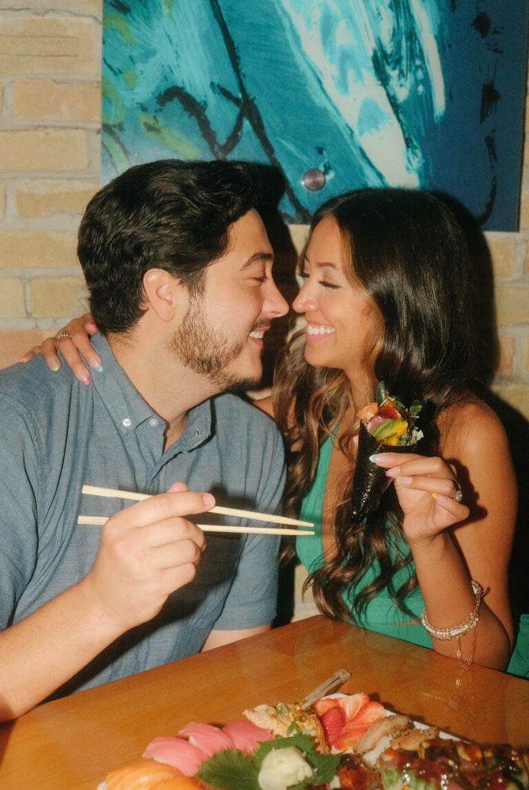 Alexia: 
Somewhere around this time, we were both working as a hostess + server at Japaneiro's which is where our story started :) A mutual friend of ours at the time mentioned to Kris that I thought he was pretty cute & had great hair LOL...a few days later, I received a text from Kris and the rest is history! 
Kris: I thought Alexia was dynamic and beautiful! With a strong personality who knew what she wanted and was a hard worker with high standards for herself. I was immediately interested :) 