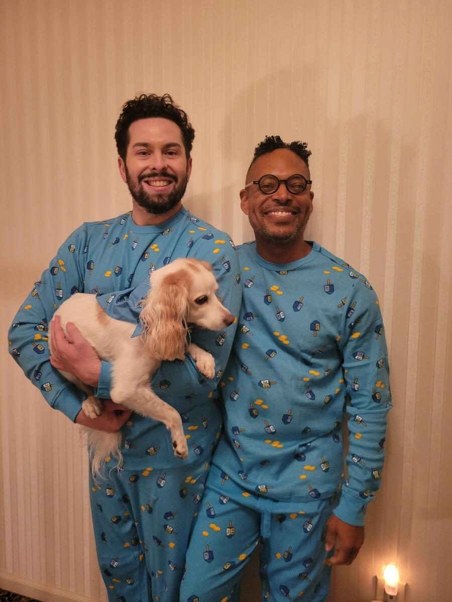 In our matching Hannukah jammies...