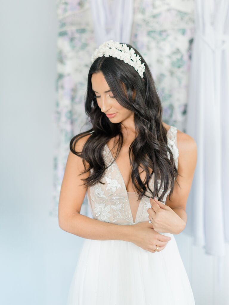 Bride wearing embellished headband