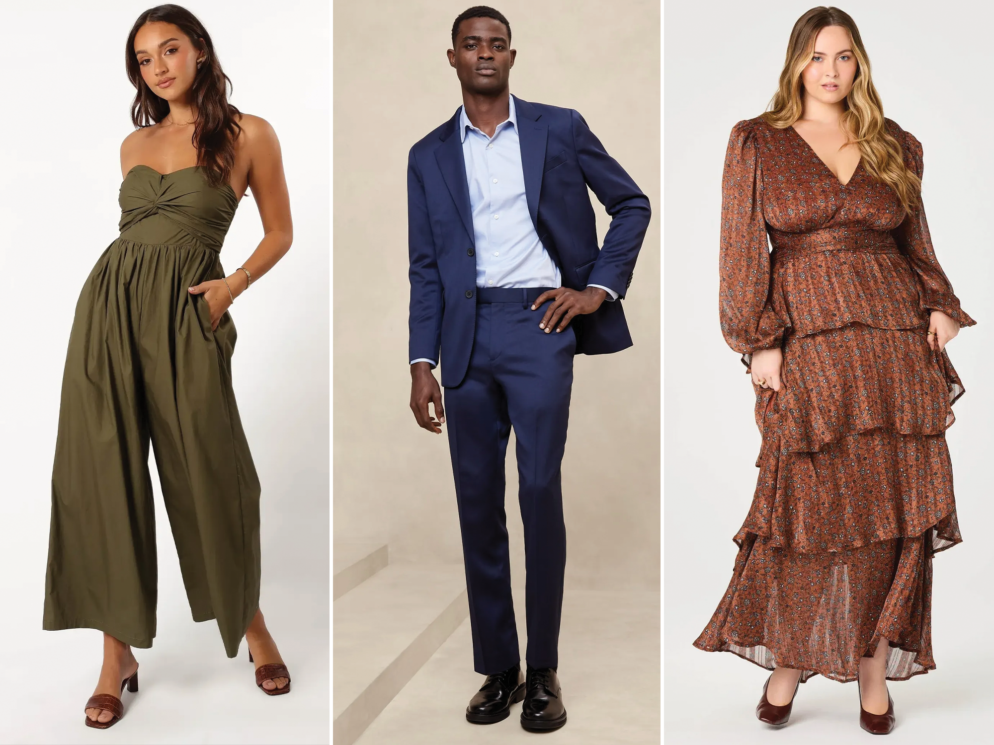 Three guest outfits for rehearsal dinners