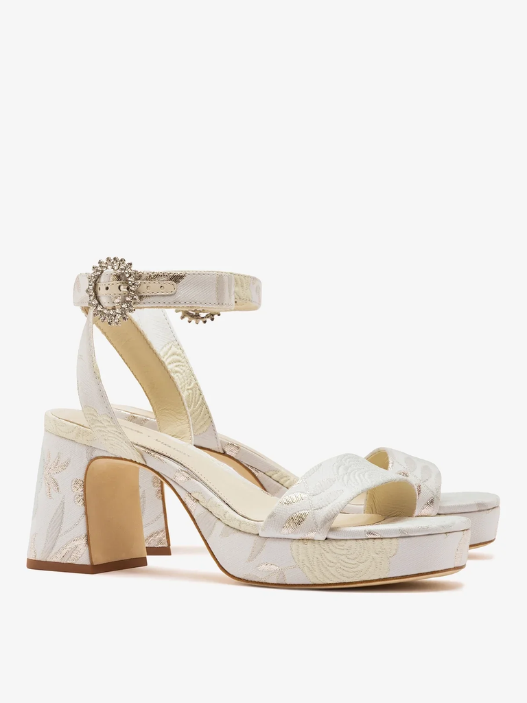 Larroudé x Markarian brocade bridal heels