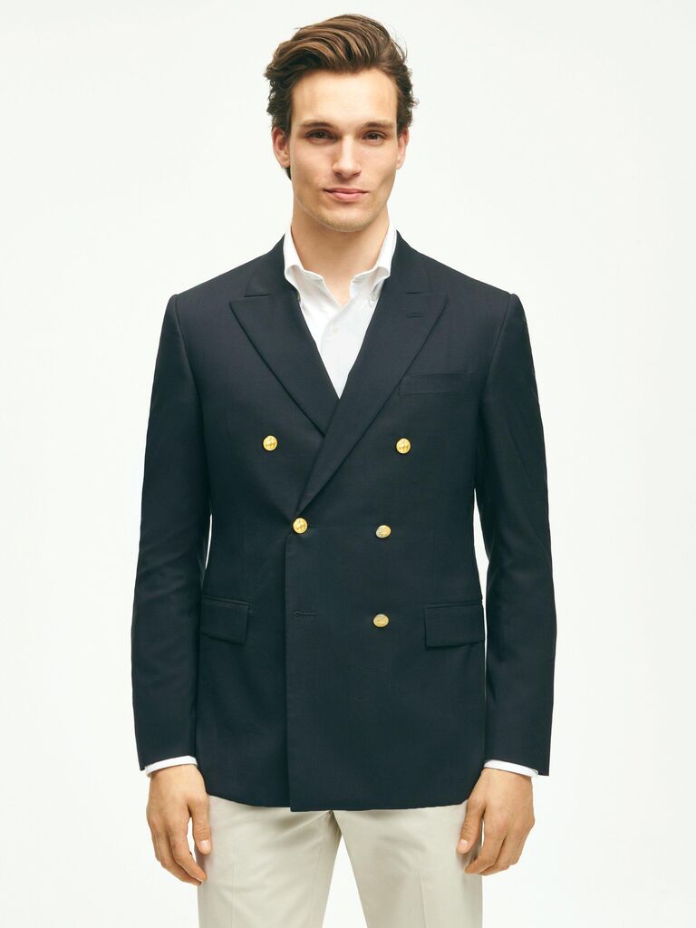 Navy Wool Double-Breasted Blazer