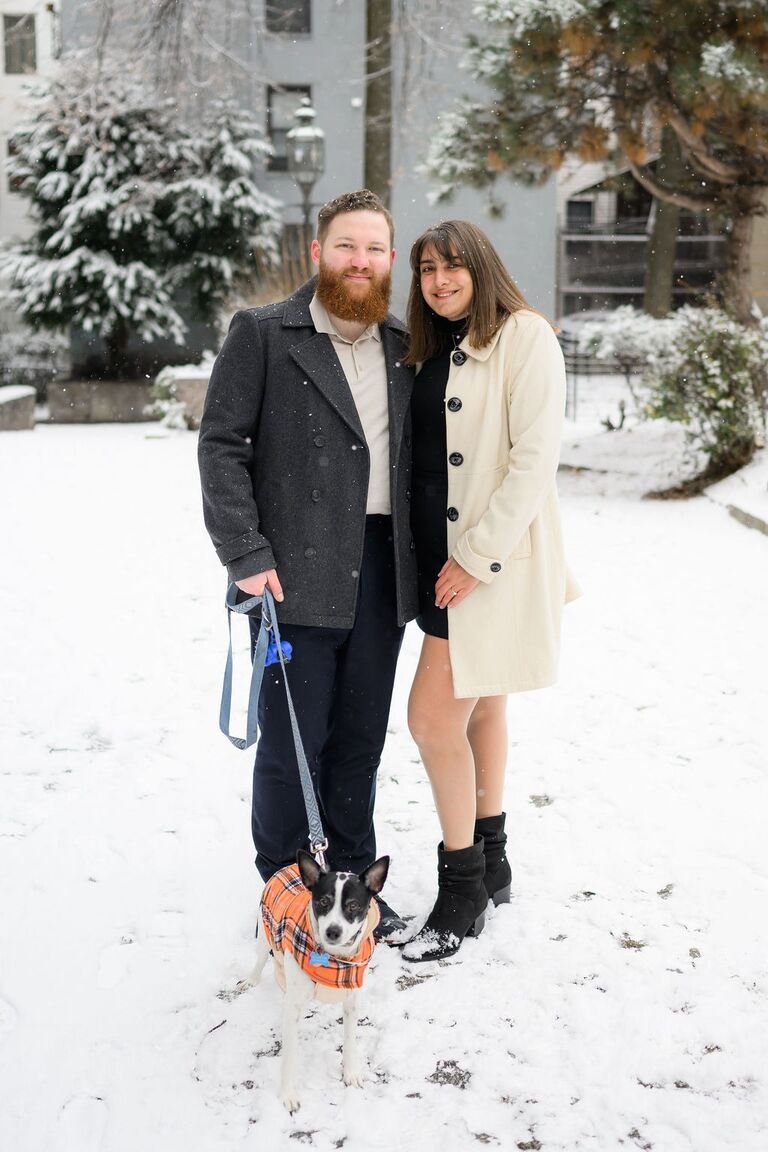 The day we took our engagement photos (after 2 years lol) and the snow couldn't have been more perfect! (Shoutout to Monti for being our Buddy wrangler this day)