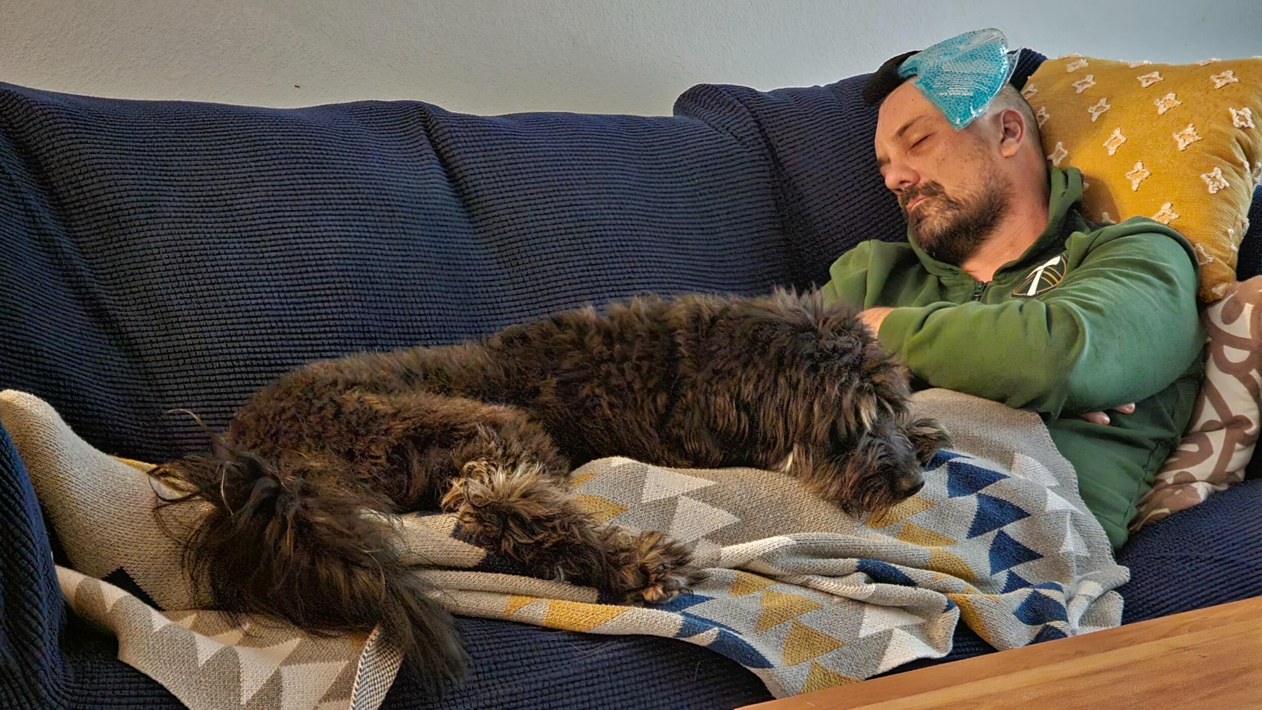 After almost a week in the neuro ICU, Martin finally comes home. Freddie is beyond relieved to have him back, but can tell he needs all the recovery snuggles. Freddie is the dog for the job!