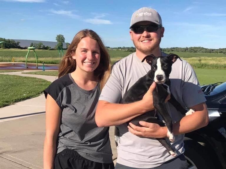 Picking up Boone, our first dog. 