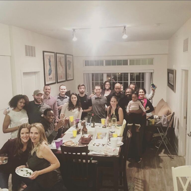 Steph and Daniel meet at Caty and Dan's friendsgiving party.
