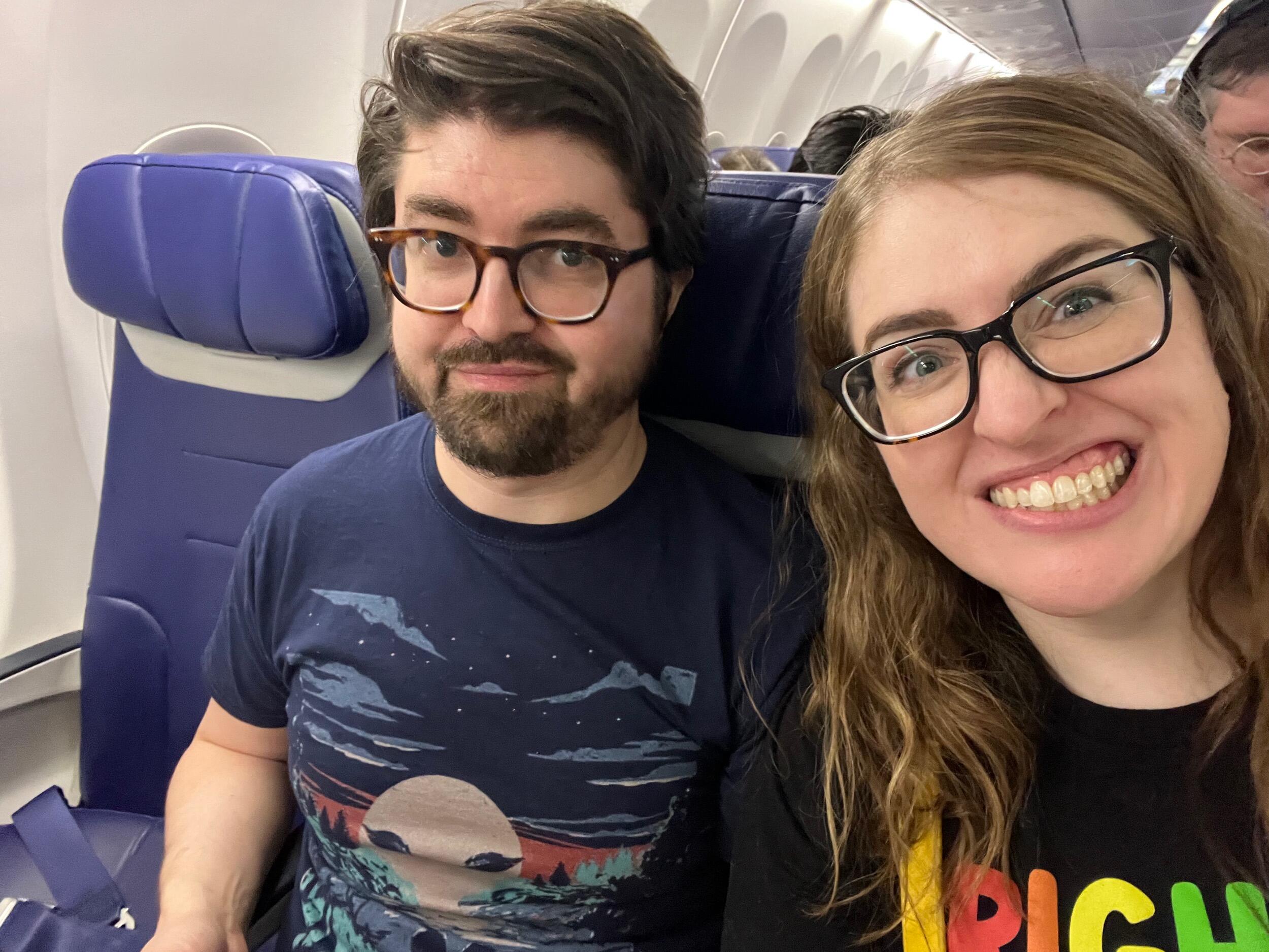 On the plane to Seattle for Kupfer vacation 2023