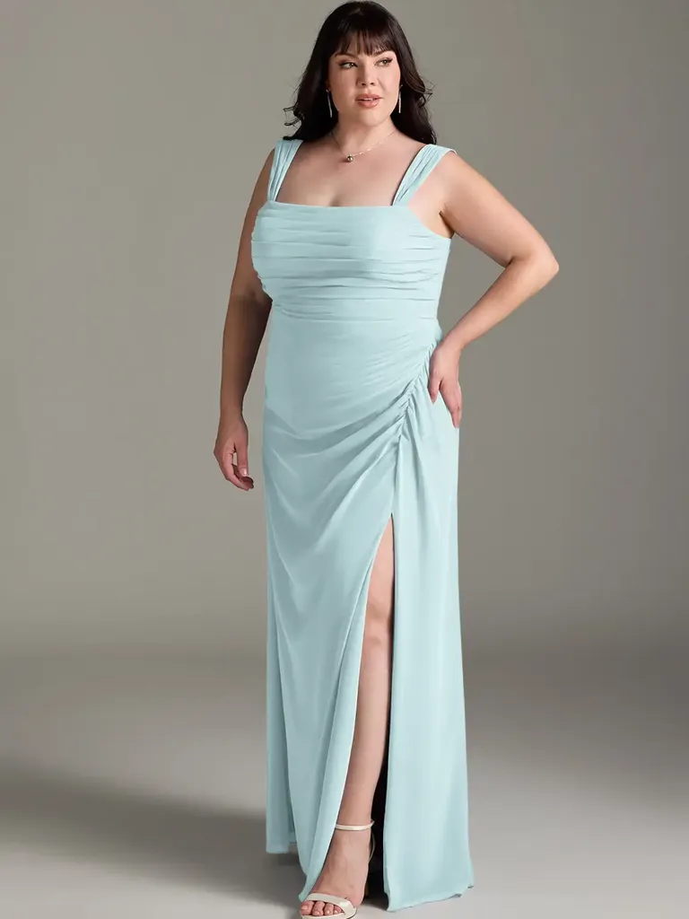 Blue sheath bow chiffon mommy and me dress for wedding from Azazie
