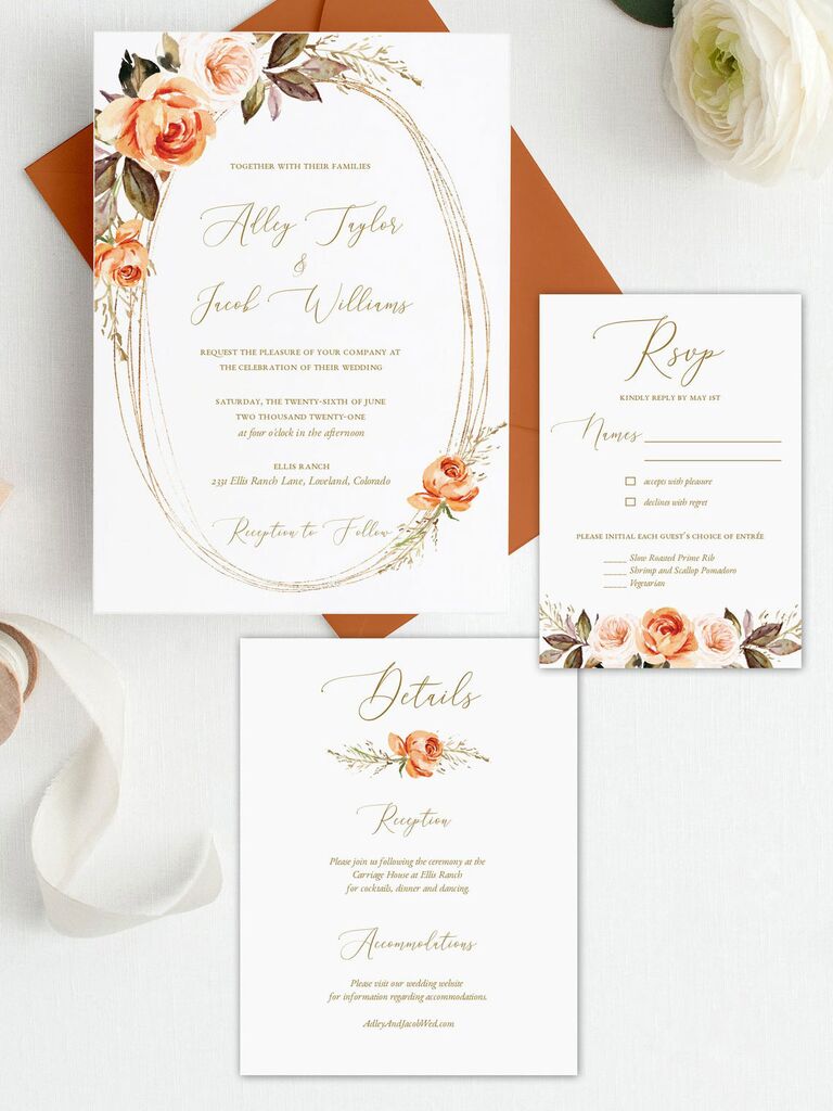 DIY Wedding announcement Set with invitation Wedding Invitation set Orange Abstract wedding suite details rsvp and reception cards
