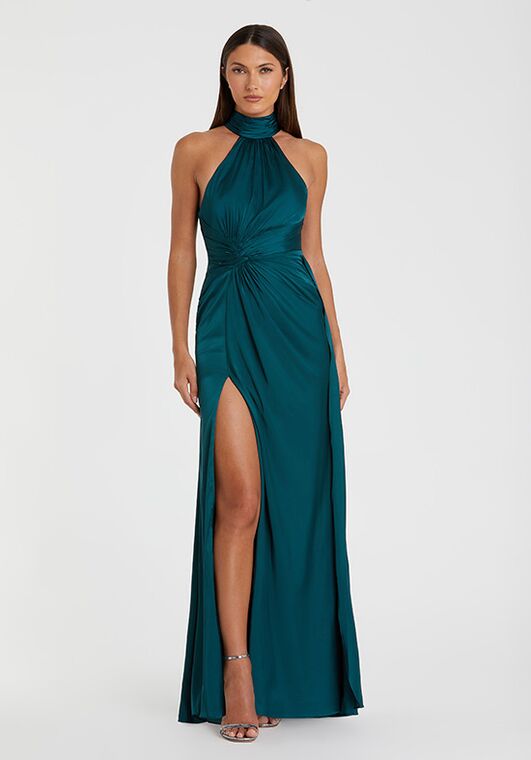 princess polly baby blue dress Mac Duggal Blue Open Back High Neck Side Ruched Gown Bridesmaid Dress