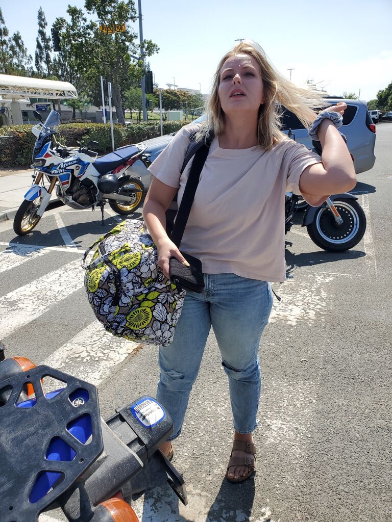 Ally making it safely to the airport after their motorcycle trip.

Ontario Airport, Los Angeles, CA