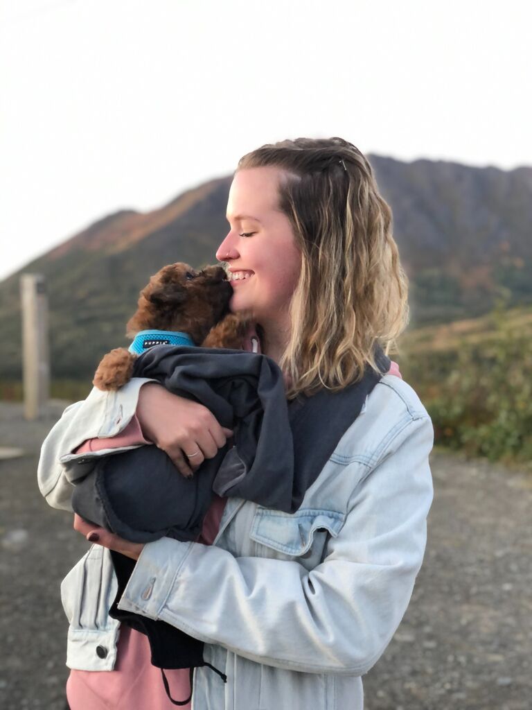 Our first big walk with our first pet together, Ginger Rogers.