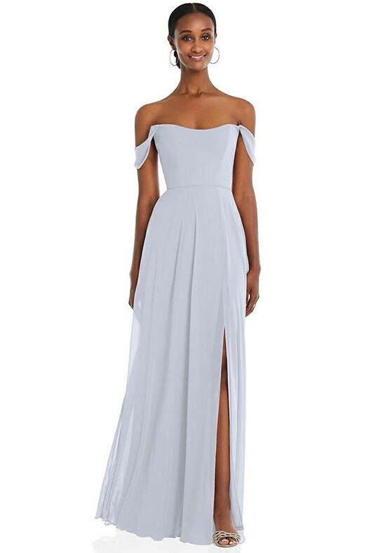 Dessy Group Off-the-Shoulder Basque Neck Maxi Dress with Flounce Sleeves -  1560 Bridesmaid Dress