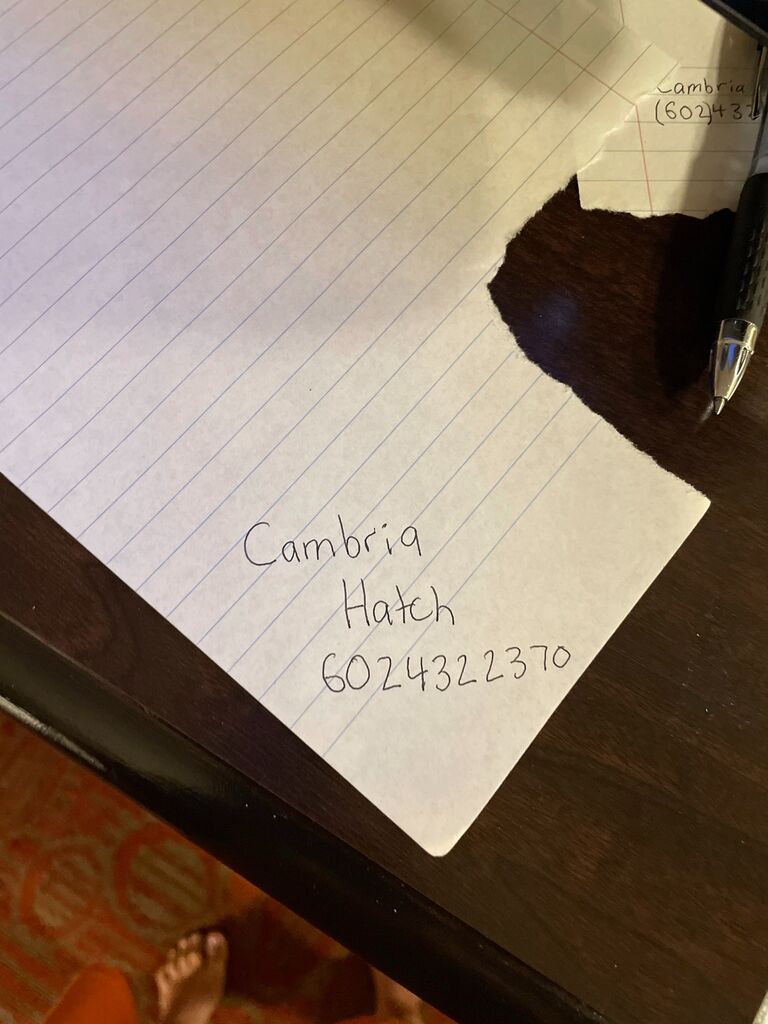 Cambria wrote her phone number on a scrap of paper to awkwardly give to Blake.