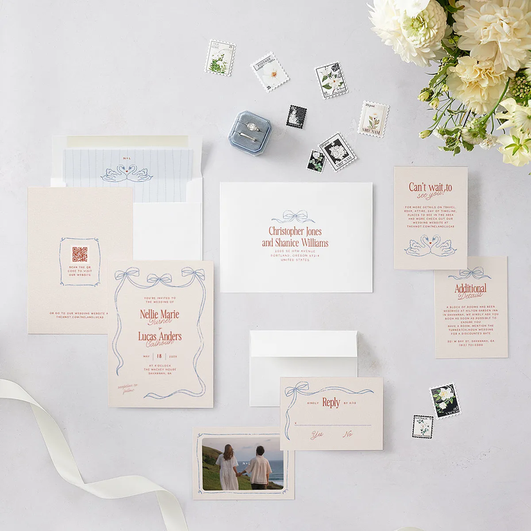Bow wedding invitation suite