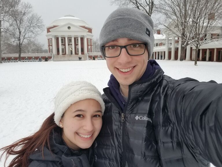 Josh and Julia coincidently sat a few seats away from each other in their Psychology class. As Julia got up to leave, she turned to check her seat for dropped items as always, but Josh was already following her out of the aisle and bumped into her. They laughed it off but also realized they recognized each other. After chatting for a bit they figured out they were both from Williamsburg with mutual friends and had gone to the same middle school, but rival high schools (Eagles>Rams). They started getting post-lecture dinners together at the less than exciting Newcomb dining hall, and a few months later started dating. 