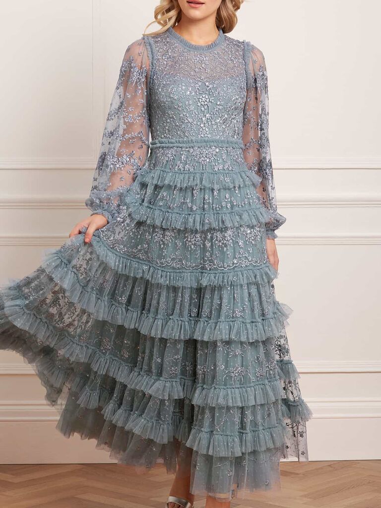 Needle & Thread blue ruffled boho mother-of-the-bride dress