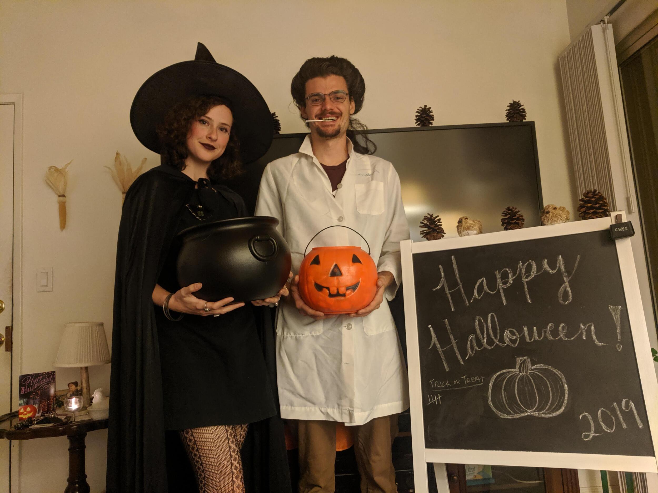 Our first Halloween together in our own place seemed like it would be so exciting--getting dressed up, decorating, and giving out candy to all the trick-or-treaters... Alas, we had but FIVE trick-or-treaters--and one of them was a repeat!
