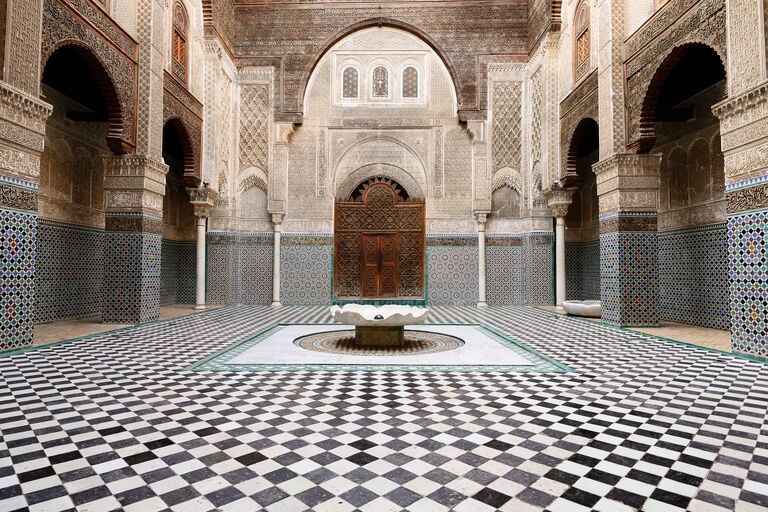 marrakesh morocco wedding destination honeymoons travel beautiful courtyard with black and white tiles