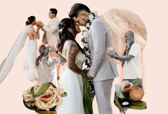 Collage of couples getting married in Hawaii.