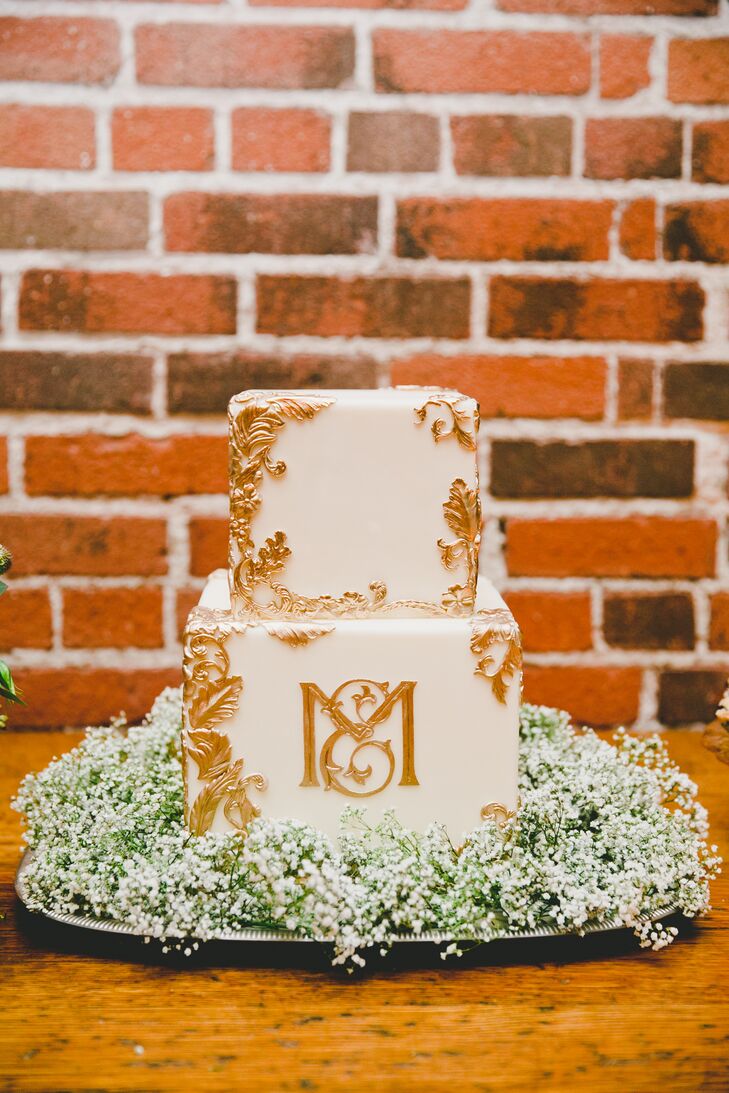 Square Wedding Cake With Gold Leaf Detail