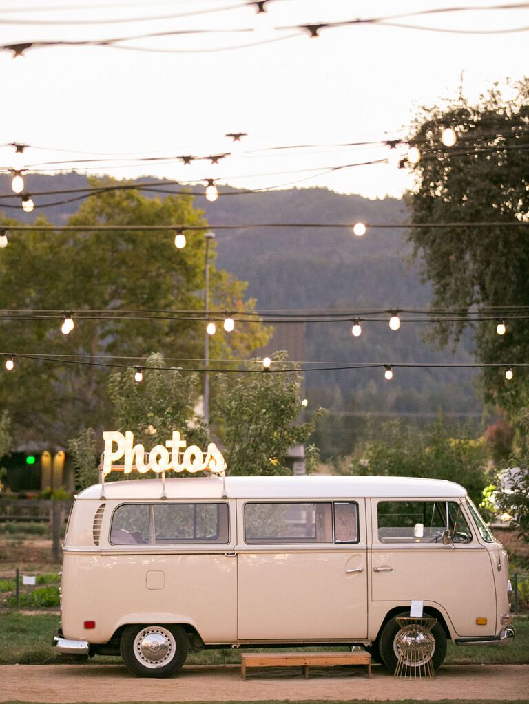 Vintage Volkswagen photo booth at wedding reception