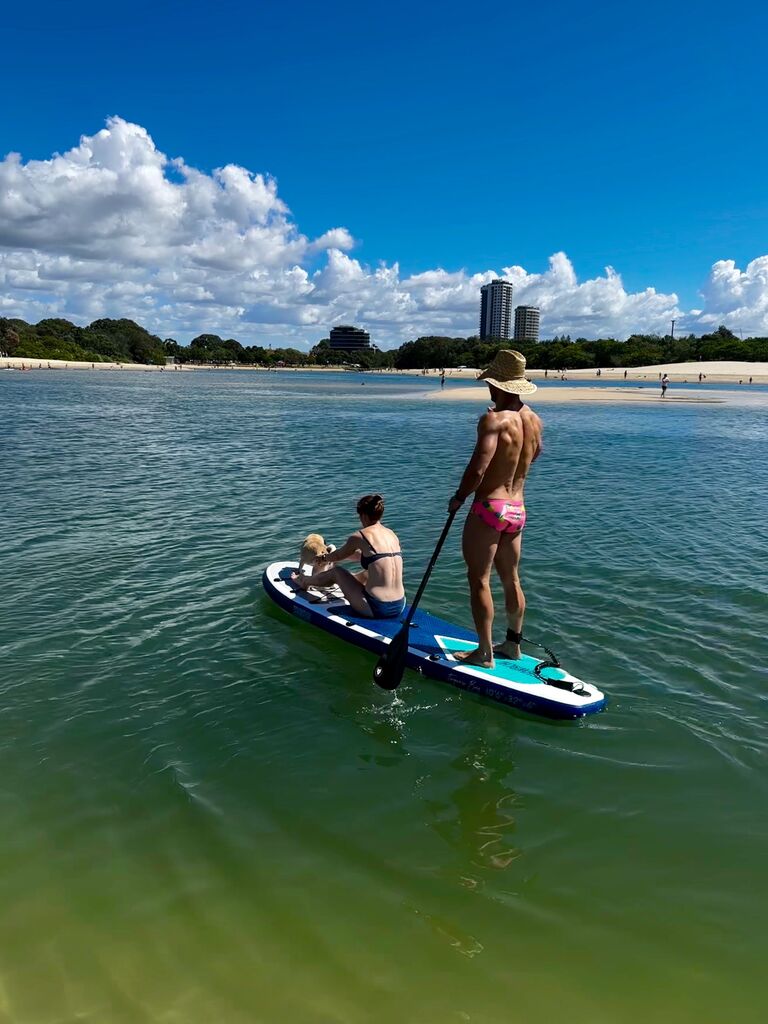 Teaching Henry to stand-up paddle board