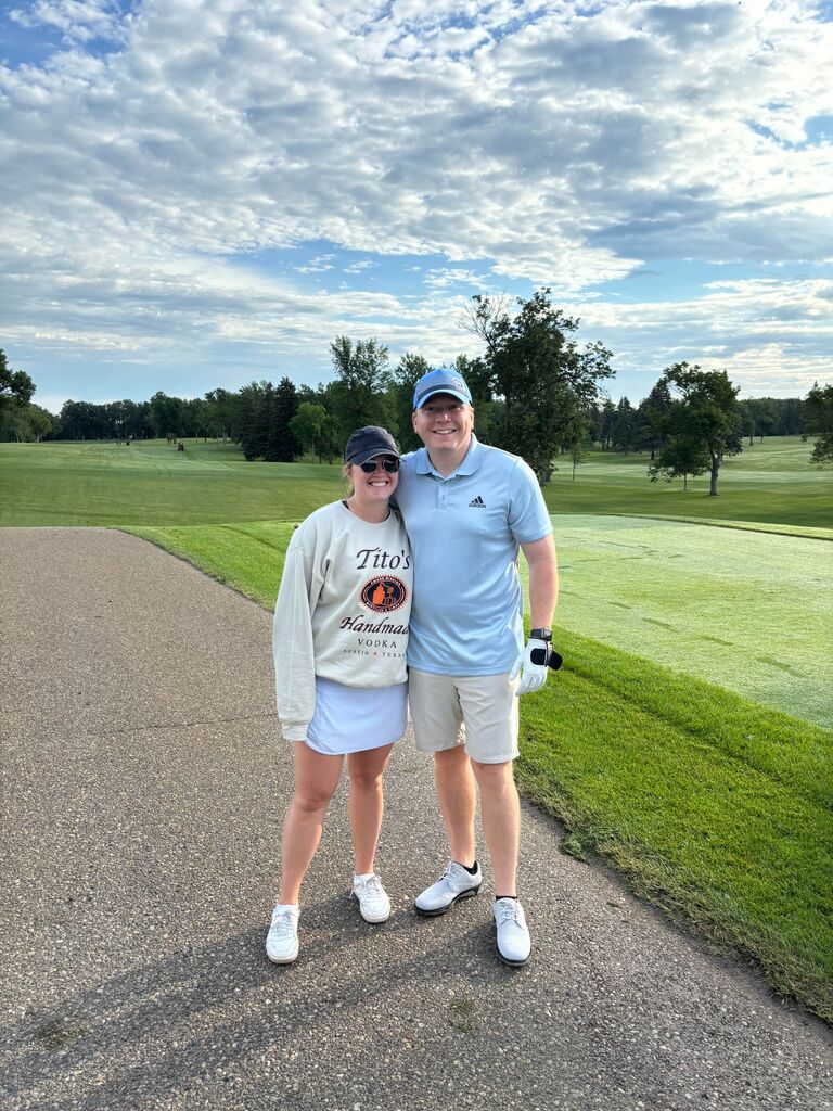 Allie and Hunter enjoy golfing together, spending time at Allie's family cabin, hanging out with family and friends, and adventures with Dash in their free time. 