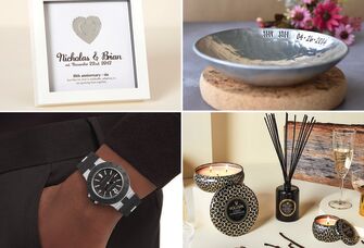 Tin Anniversary Gift Ideas: framed tin artwork, hammered aluminum bowl, diffuser, watch