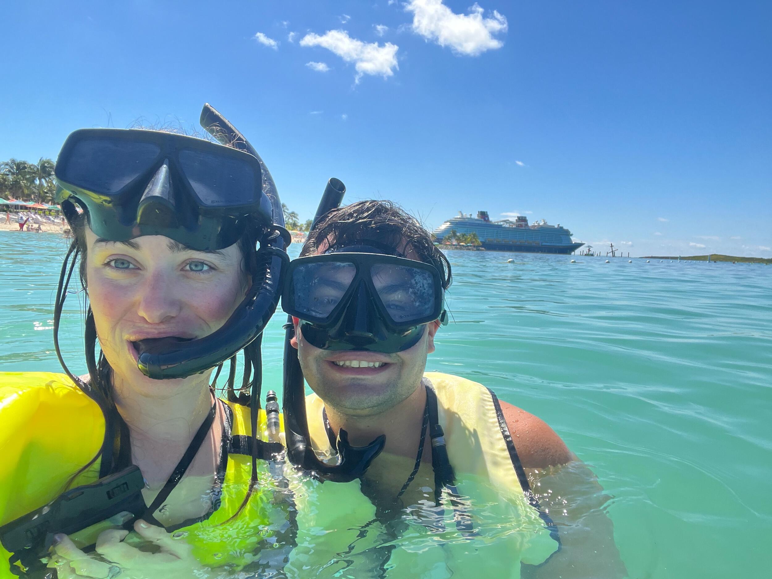 Snorkeling with some fish and Disney statues in the Bahamas