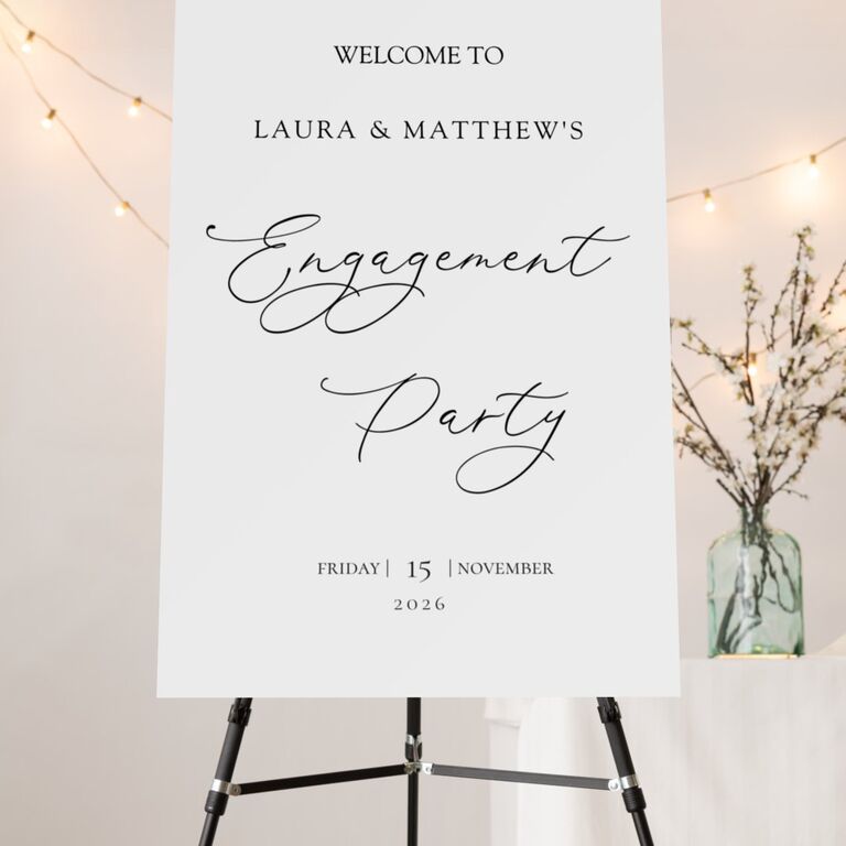 Classic engagement party sign in calligraphy