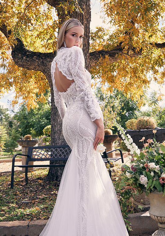 green emerald velvet dress Beloved by Casablanca Bridal BL429 Arizona Wedding Dress Fit and Flare Scoop Neck Spaghetti Strap Floral Lace with Sequin Train Wedding Gown 26 / Ini main image 1