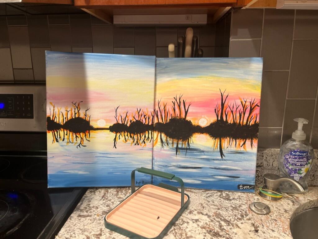 They had some lake inspiration at a paint and sip they did together.
