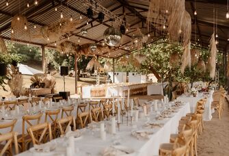 Beautiful wedding decorations at wedding reception with disco ball
