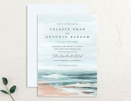 Hand-painted beach coastline wedding invitation