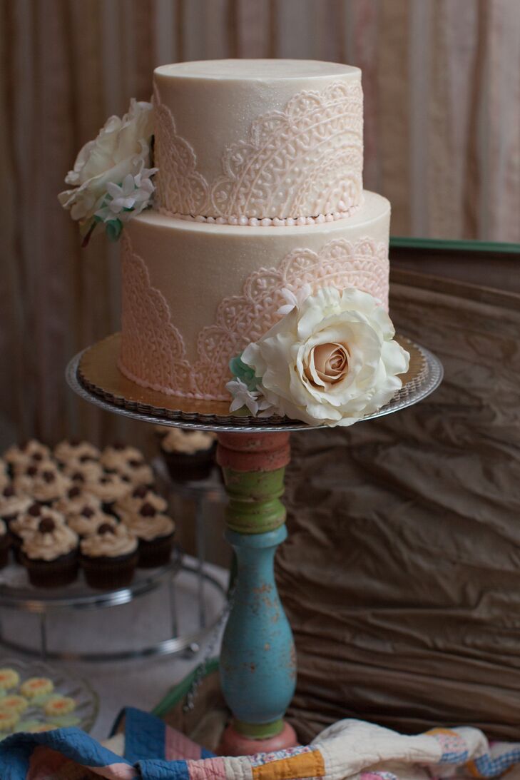 Two Tier Blush Cutting Cake With Fresh Flower Decor