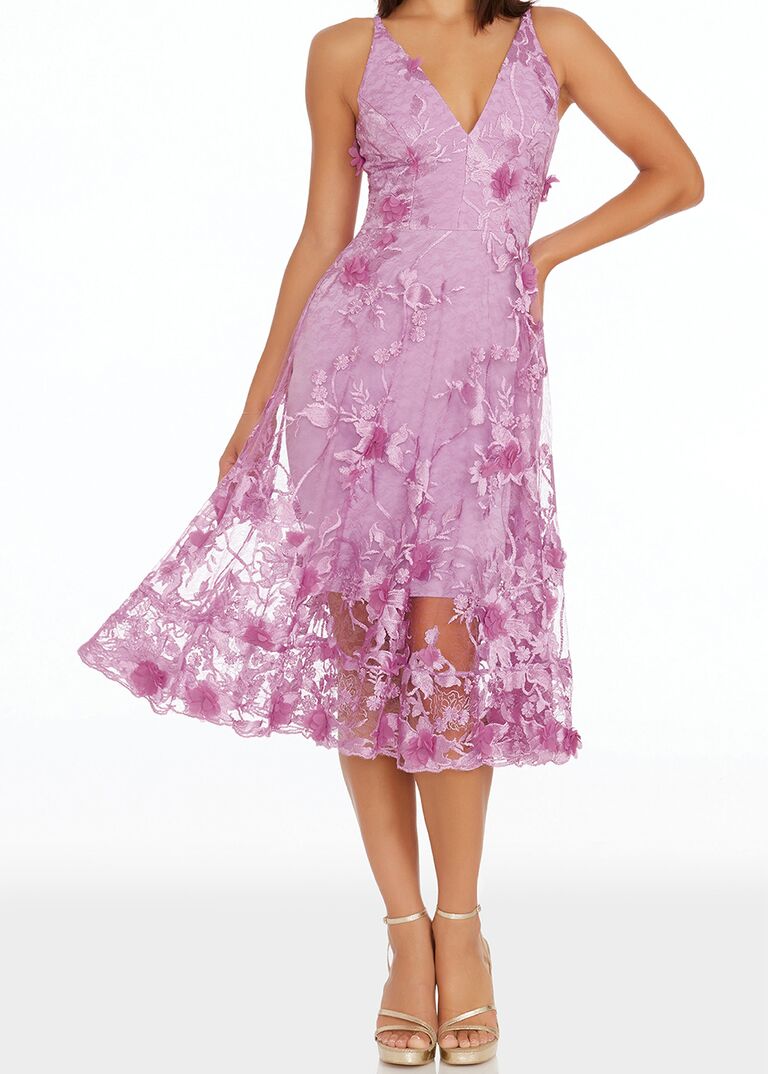 Dress the Population embroidered fit and flare dress