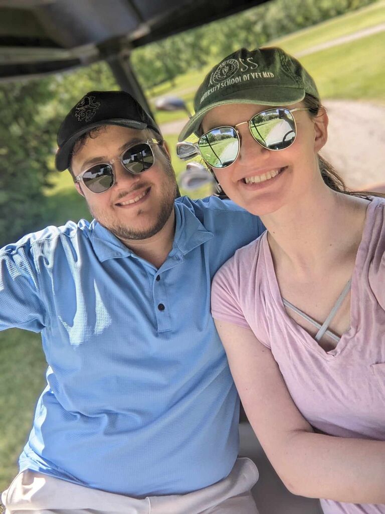 Becca and David celebrate signing a lease for their first place together by enjoying a round of golf!  (aka David golfs and Becca gets to drive the cart)