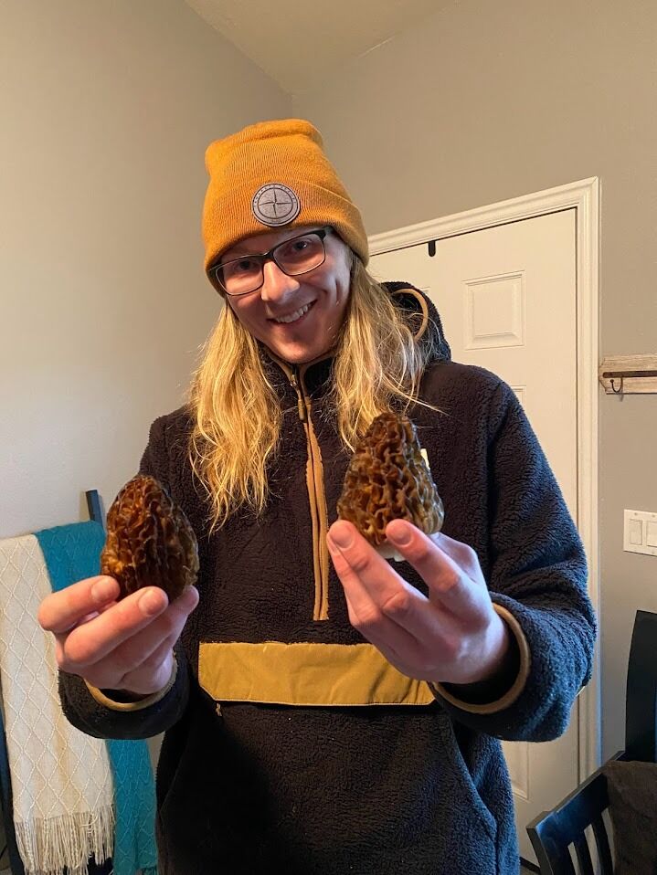 Mitch + Isla spent the majority of the early days of their relationship hiking and morel hunting. We would go out every chance we got! Rodney loved searching too, and eating what we cooked with them!