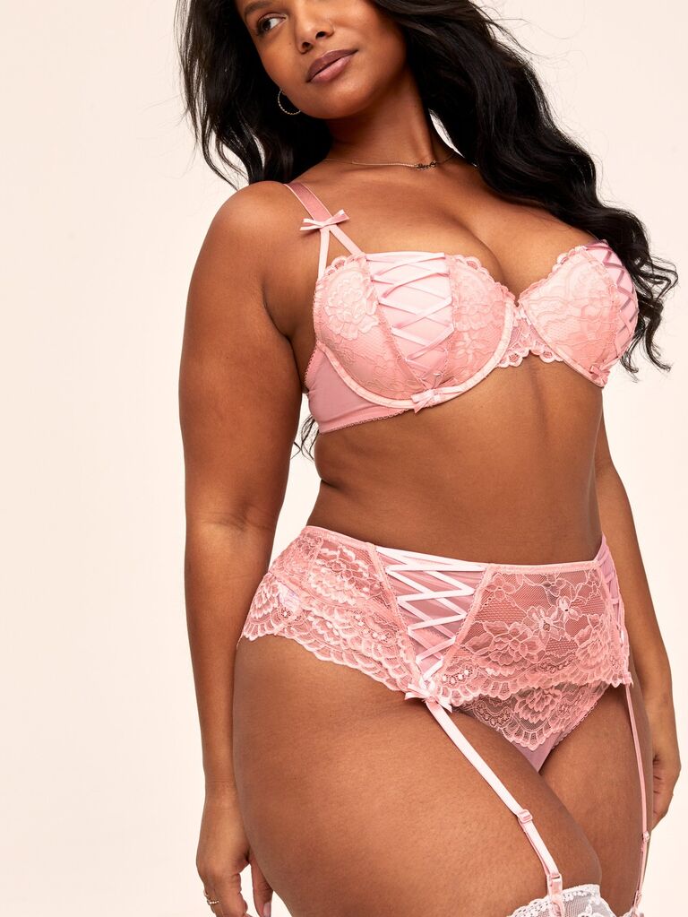 Plus Size Sexy Floral Lace Strappy Detail Cut Out Thong Underwear 