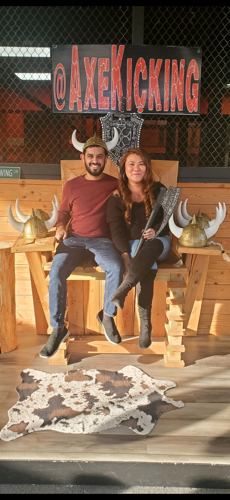 It all started with a Match..com! It only took about one month of messages for us to meet our first time for dinner. We didn't get a pic for our first 2 dates but 3rd date's the charm, especially when she won the axe throwing game on her first try.. maybe I let her(?). But a bucket list item was finally checked off