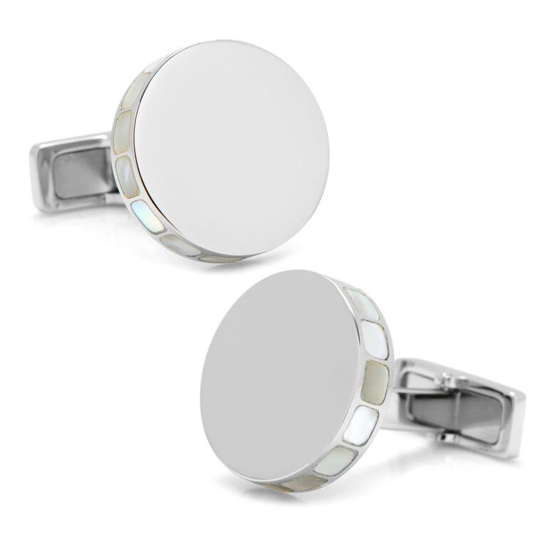 Mother-of-pearl engraveable cuff links from Cufflinks.com