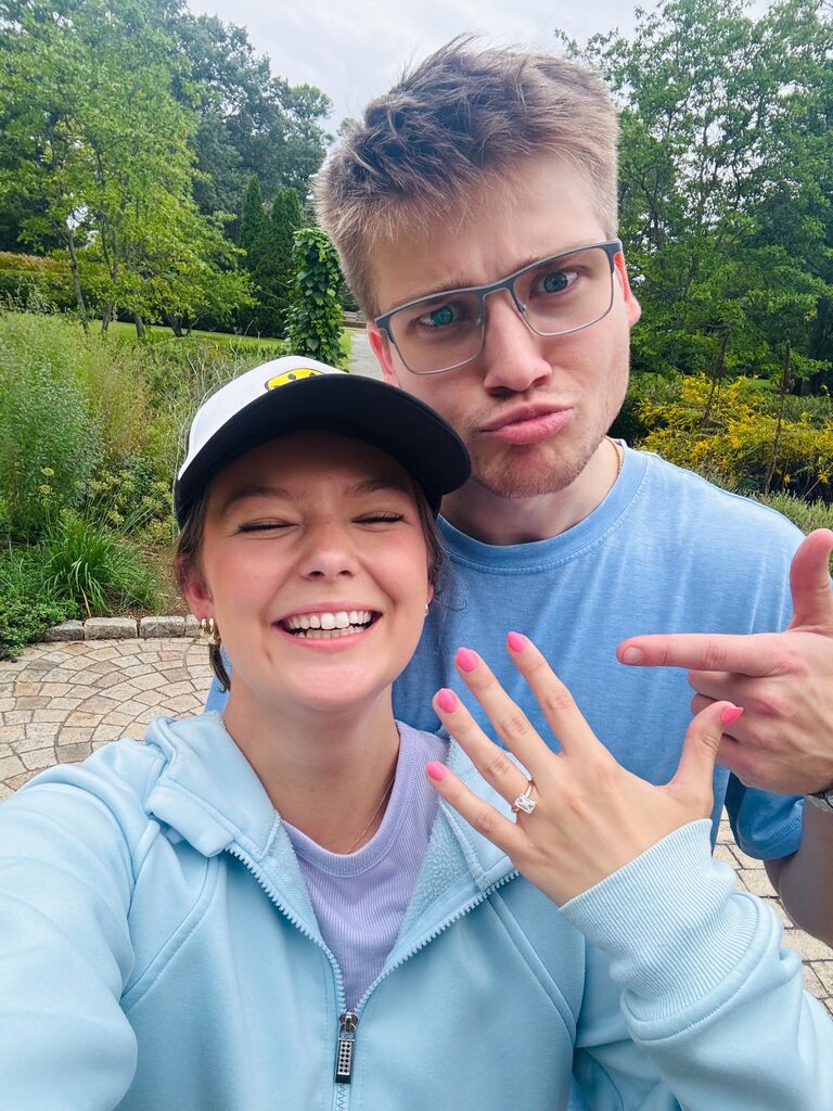 He finally popped the question! We went to spend the day in Memphis, TN. Little did Hannah know, she would drive back home with a fiance! We went to the Botanical Gardens (10/10 recommend). After walking around, he insisted on taking a picture under a greenery arch, and as Hannah was smiling for the picture he got down on one knee and proposed! The rest of the day we spent at the gardens and had lunch at a rooftop restaurant! 