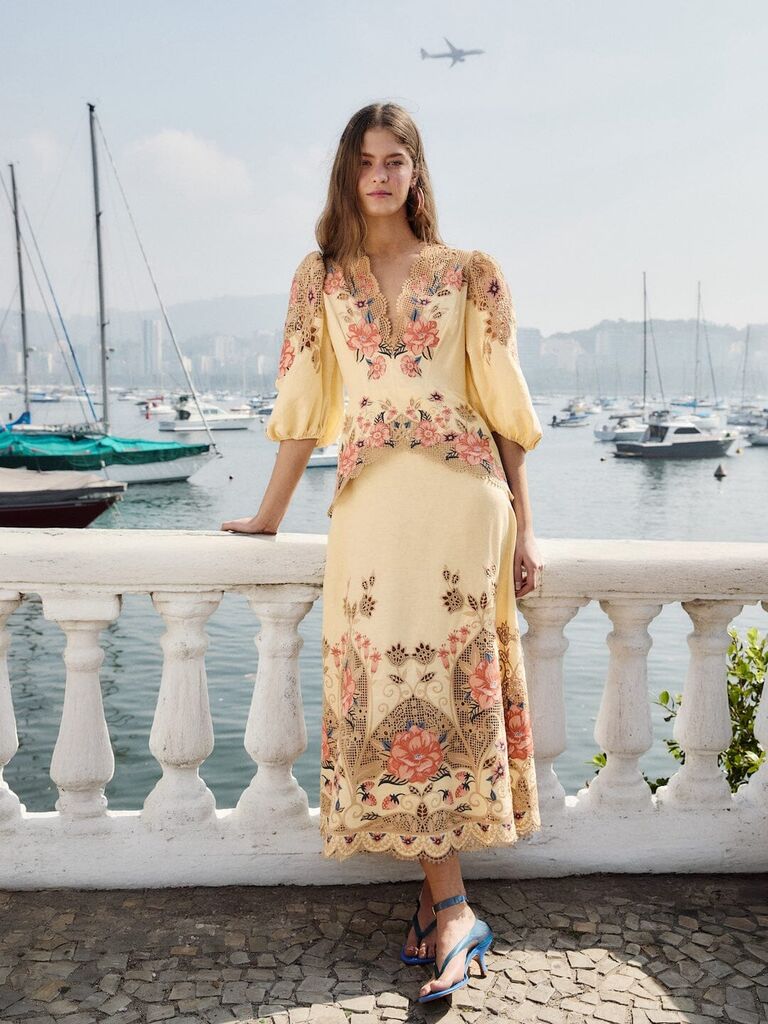 FARM Rio floral yellow midi boho mother-of-the-bride dress