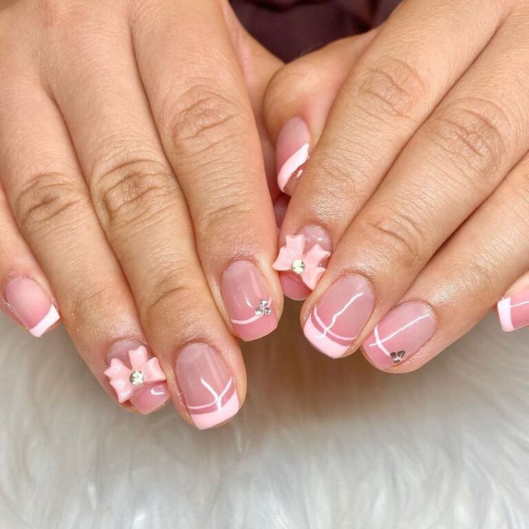 Pink bow bridal nail inspiration
