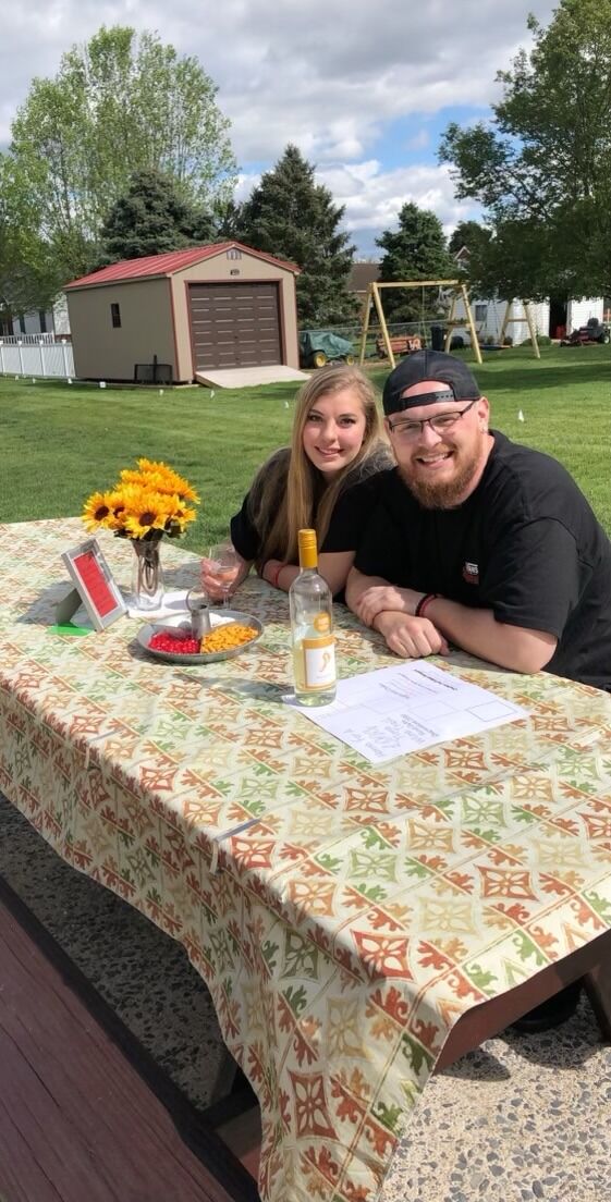 Our first date was during quarantine at the house we now live in. Katie set up a wine tasting tour at the house. If you're lucky enough to know our first date story, you know this is when it all began!