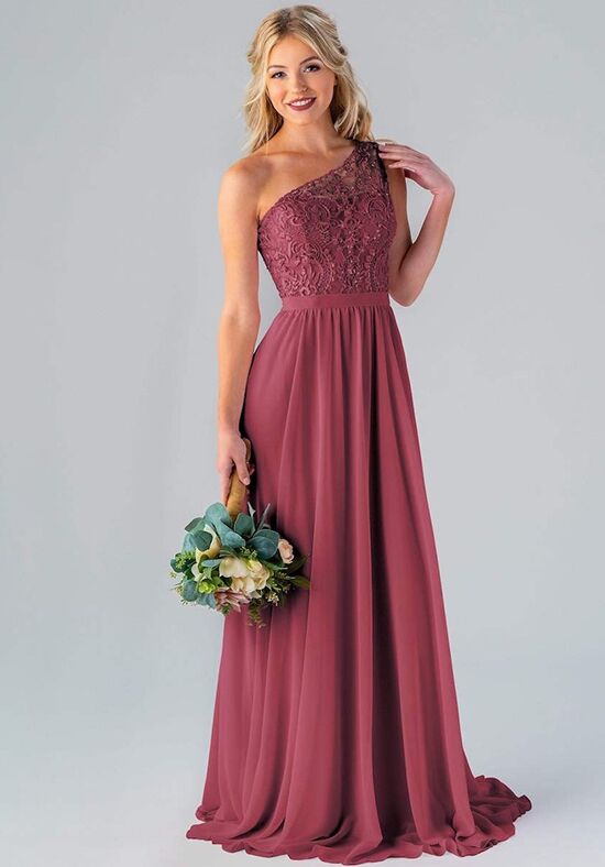 long one shoulder lace bridesmaid dress