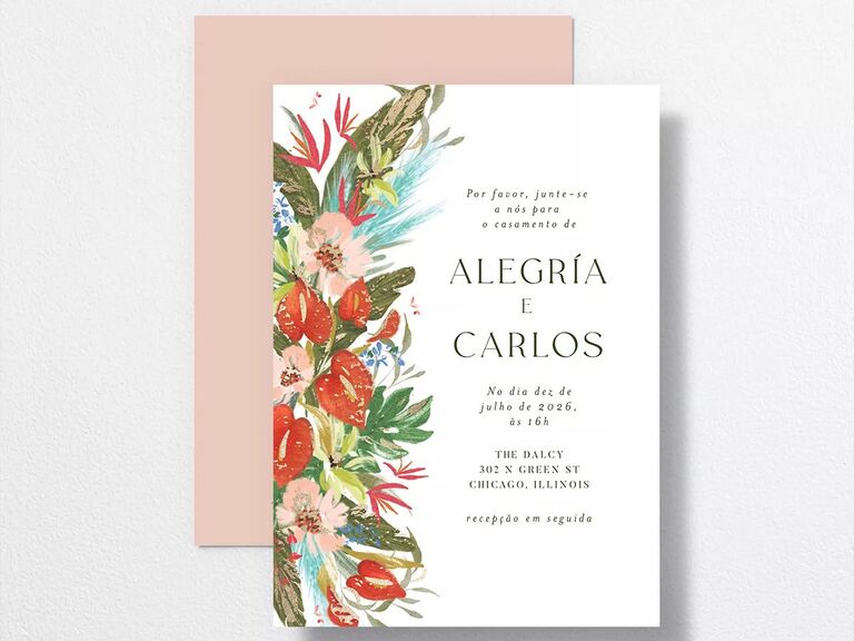 Stephanie & David's Tropical Bamboo Scroll Wedding Invitation