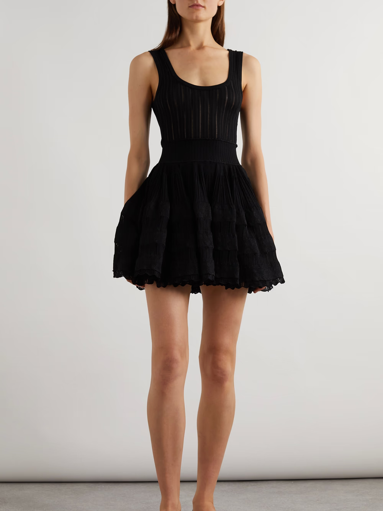 ALAÏA Ribbed Pointelle-Knit Mini Dress